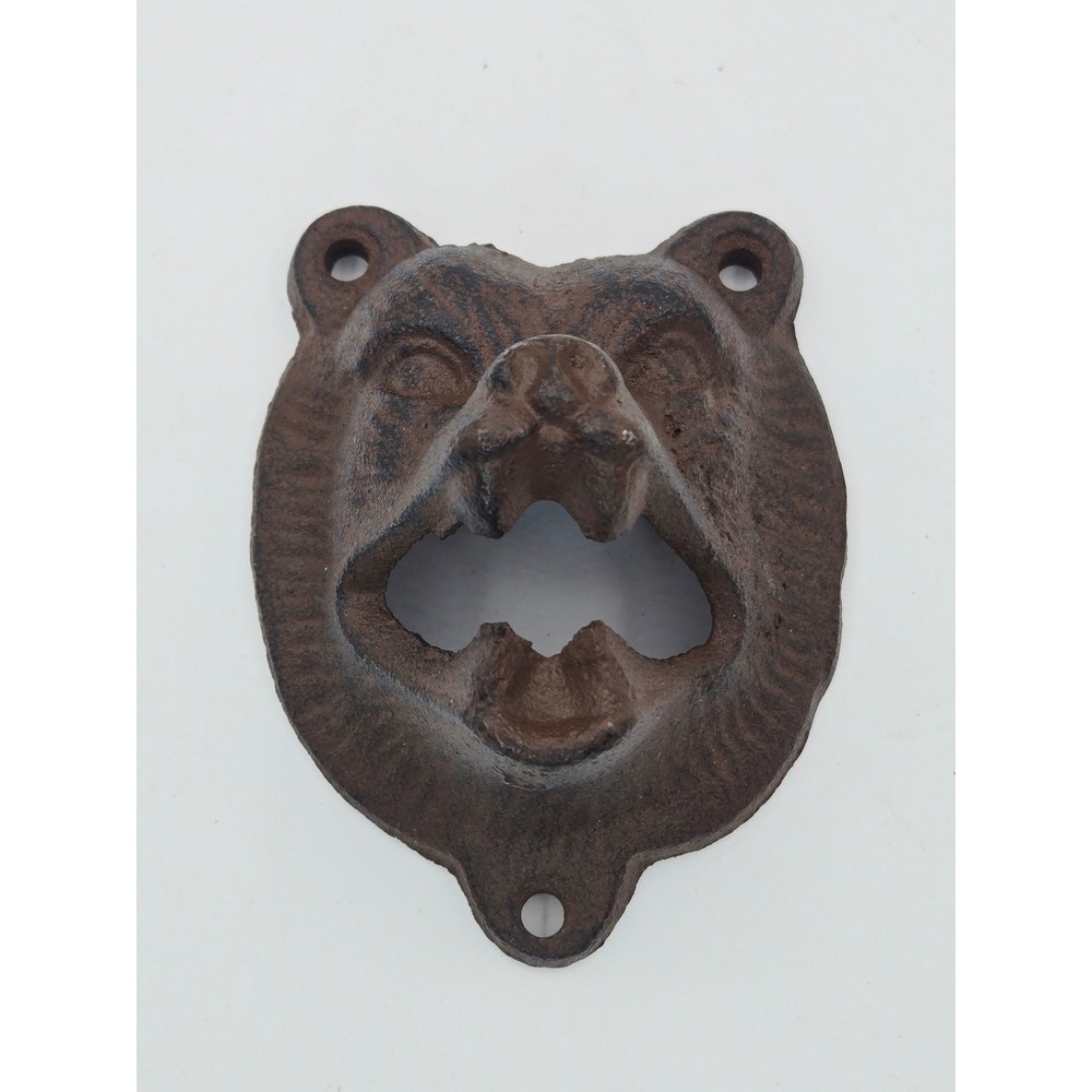 Cast Iron Grizzly Bear Wall Mounted Bottle Opener Rustic Brown Cabin Decor